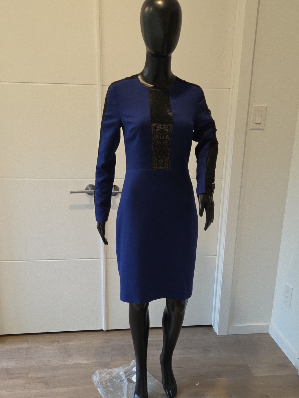 BCBGMaxAzria Royal Blue Midi Dress with Black Lace Panels
